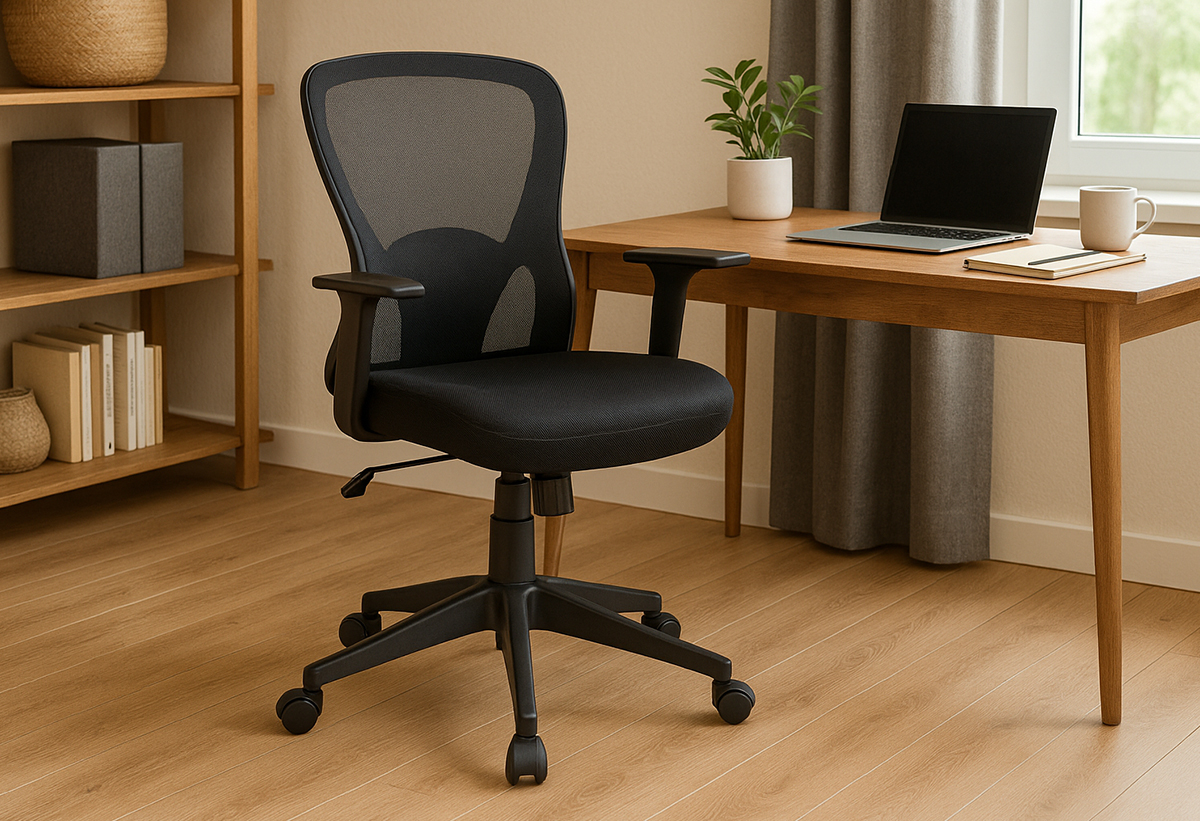 Απεικονίζεται η καρέκλα γραφείου σε ένα home office.